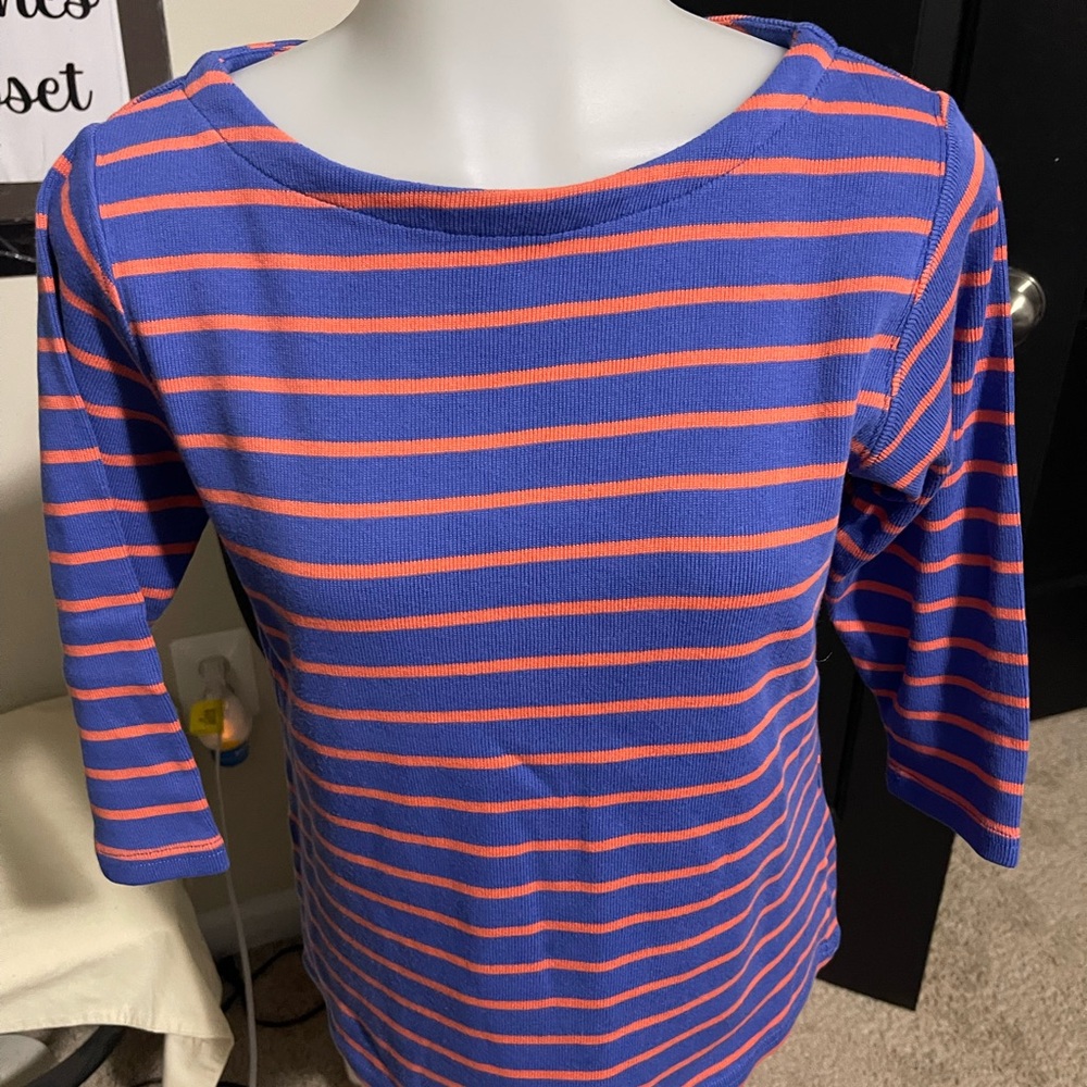L.L. Bean Women's Long Sleeve Top - Blue and Orange Stripes - Picture 2 of 4
